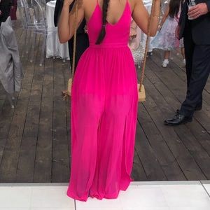 Bright Pink Backless Maxi Dress